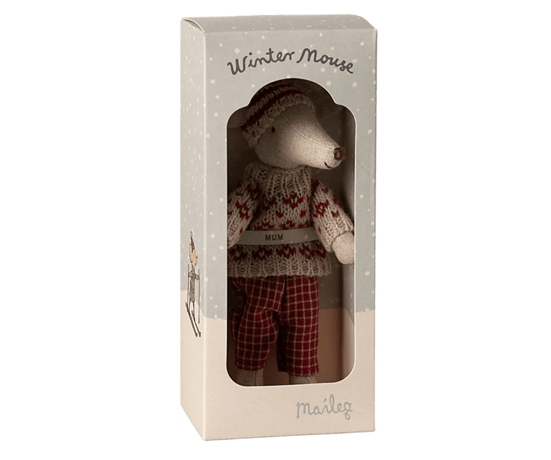 Maileg Winter mouse with ski set, Mum - Red