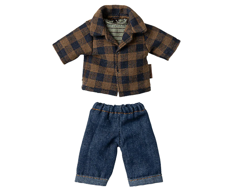 Maileg, Brown checked shirt & pants - Dad Mouse