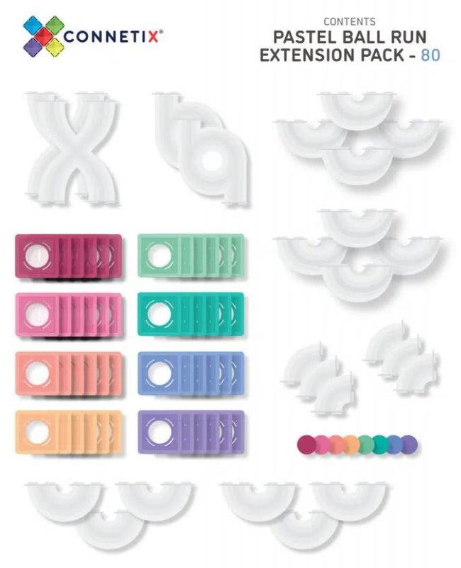 Connetix tiles - 80 pc Pastel Ball Run Expansion Pack