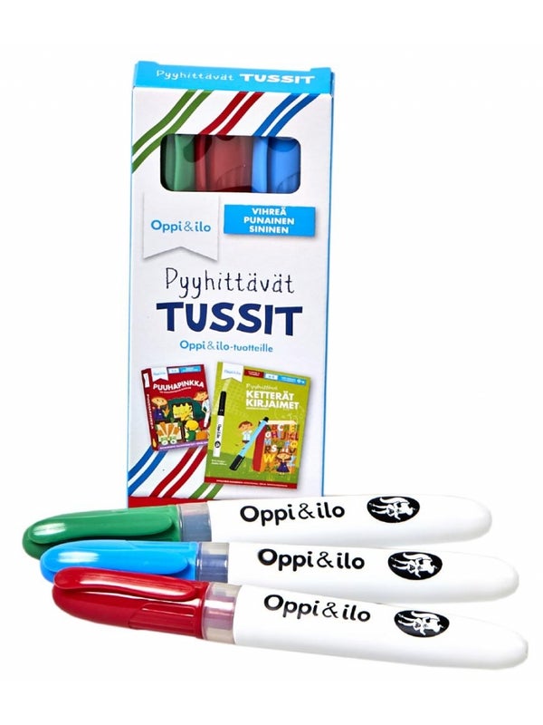 Pyyhitt&auml;v&auml;t tussit - vihre&auml;, punainen, sininen