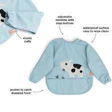 Sleeved pocket bib- Tiny farm Blue