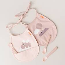Tiny pocket bib 2-pack, happy clouds Powder- ruokalaput